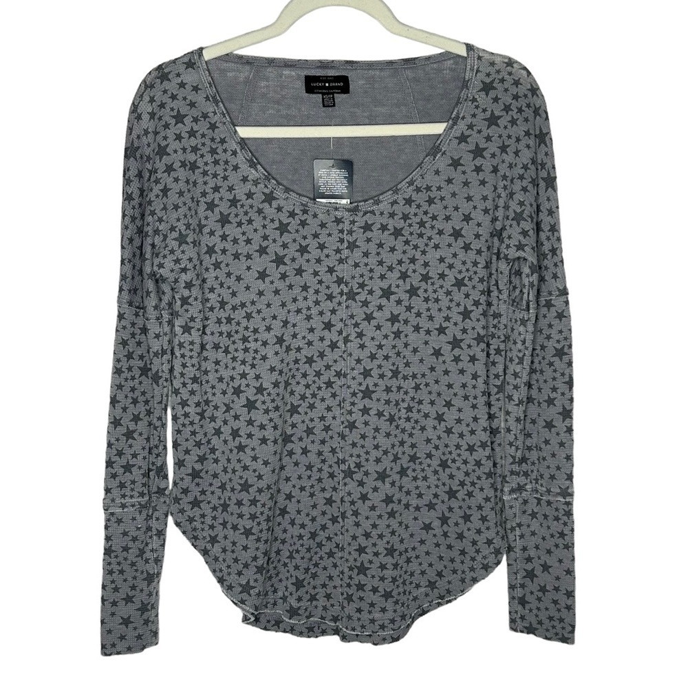 NWT Lucky Brand Mineral Wash Star Print Waffle Knit Thermal Top